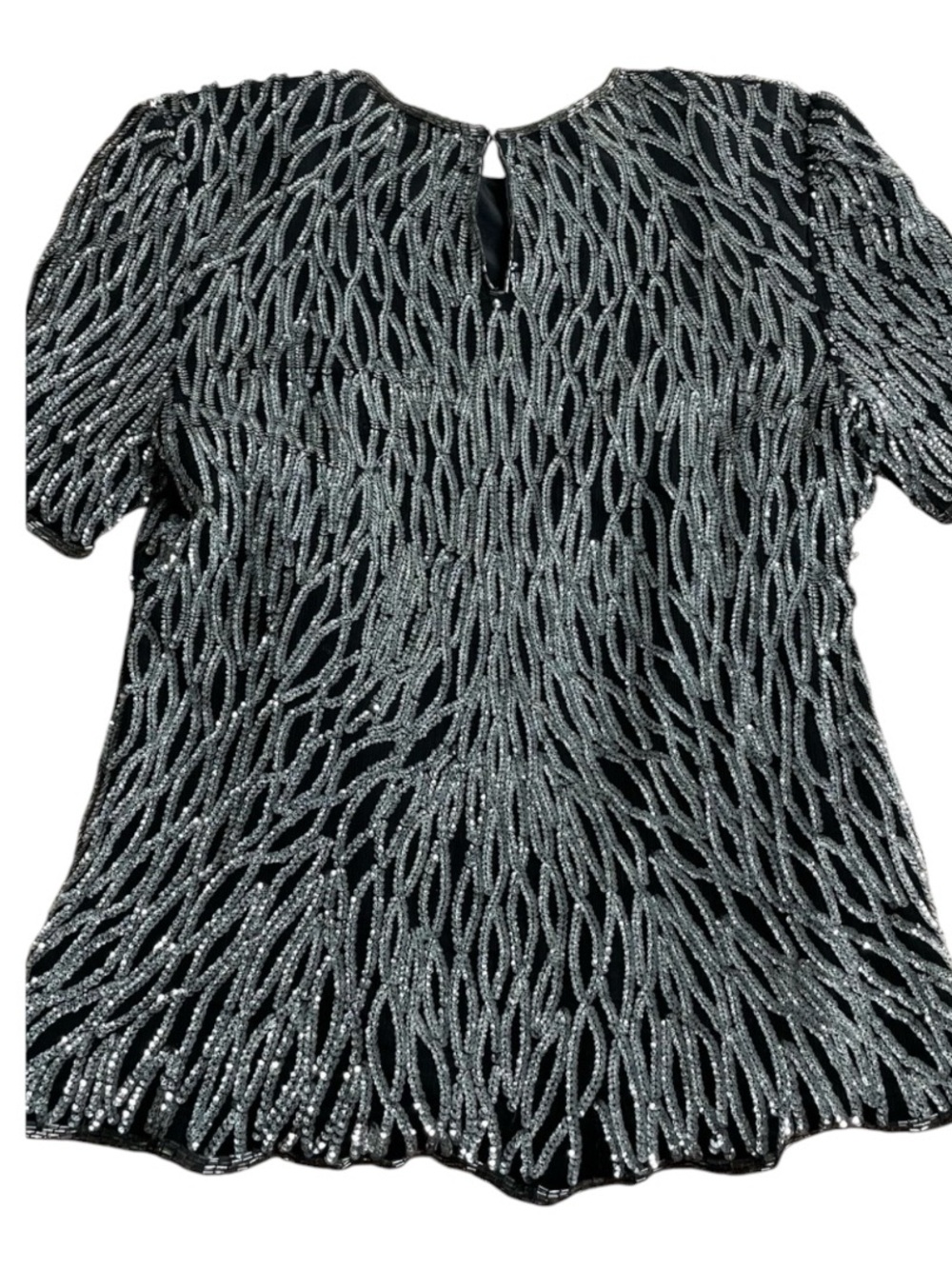 Laurence Kazar Black Top with Silver Sequin Waves